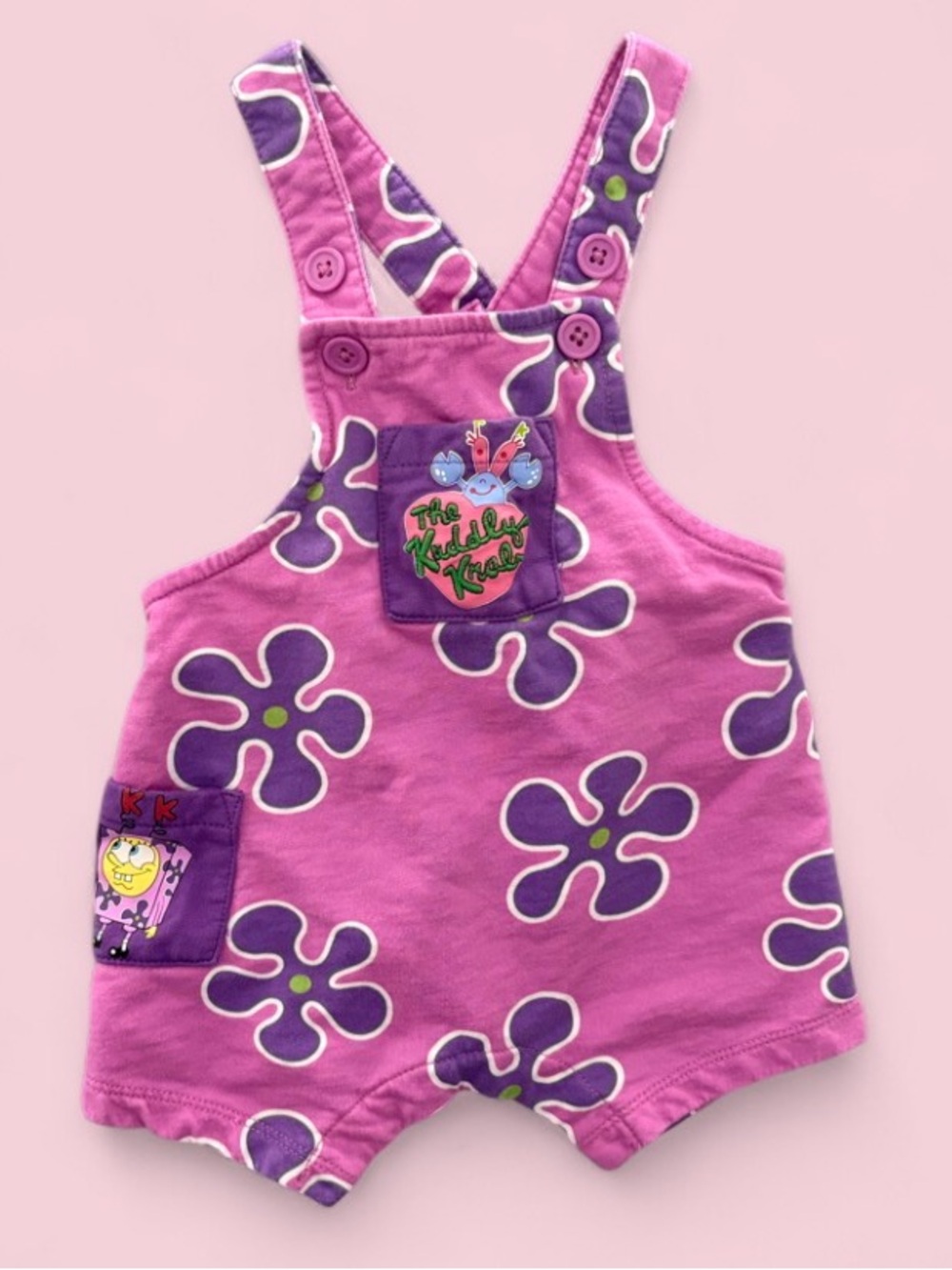SpongeBob SquarePants BoxLunch Purple Floral Organic Cotton Baby Overalls 6M